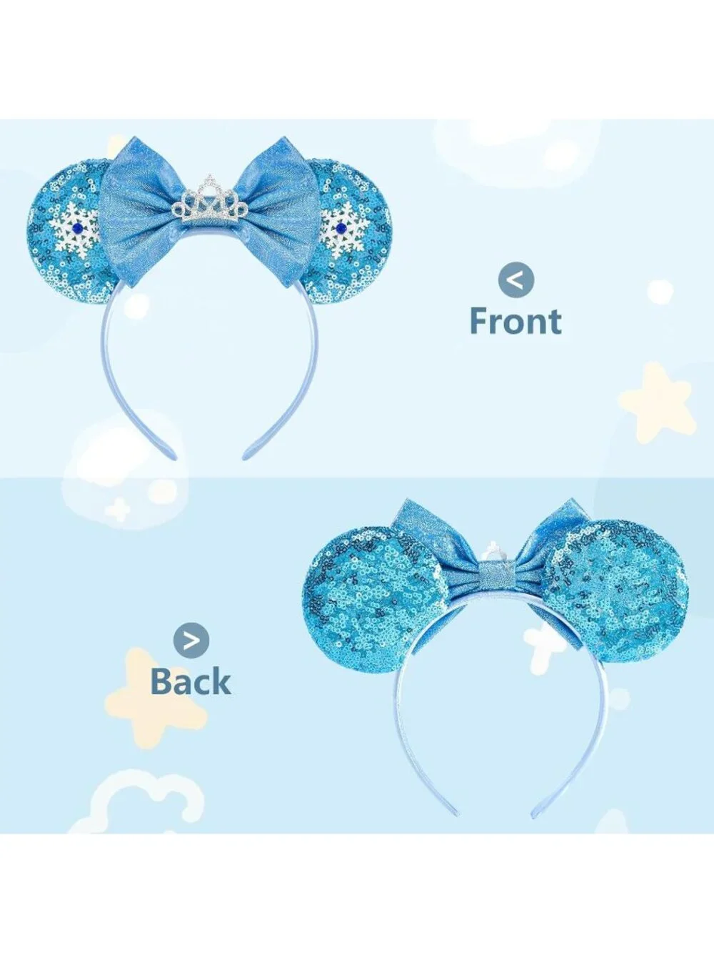 Women Blue Snowflake Sequin Halloween Mickey Mouse Headband for Cosplay
